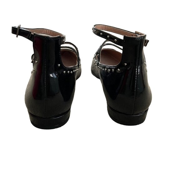 Mariamare Studded Strappy Flats Black 7 Patent Buckle - Picture 6 of 9